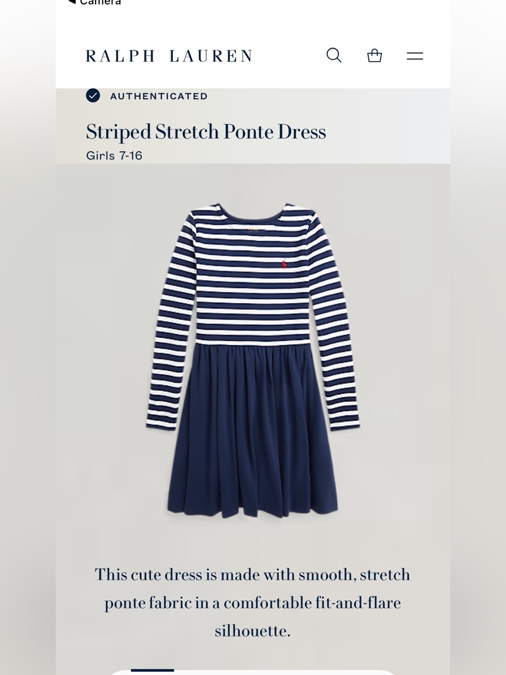Polo by Ralph Lauren Navy & White Striped Stretch Ponte Dress Sz 7